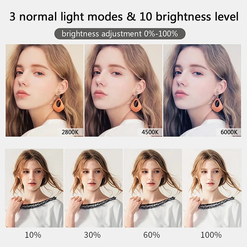 16/26/33cm LED Photography RingLight 3 Modes Dimmable Selfie Ring Light with Phone Stand For Tiktok Video Live Makeup Fill Lamp