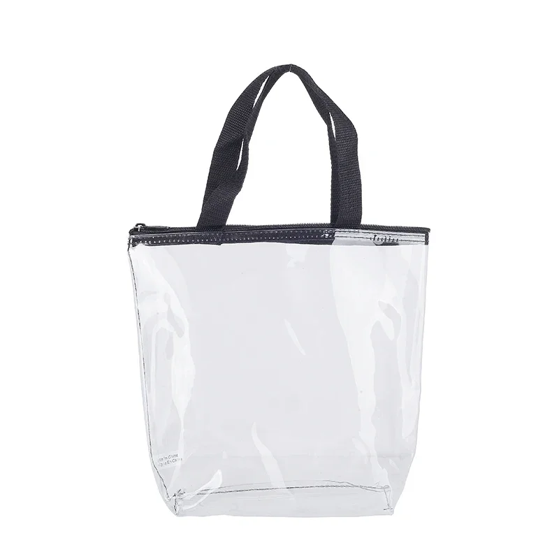 Clear PVC Transparent Tote Bag For Women Large Capacity With Zipper Handles Portable Stationery Storage Bag Shopping Handbag