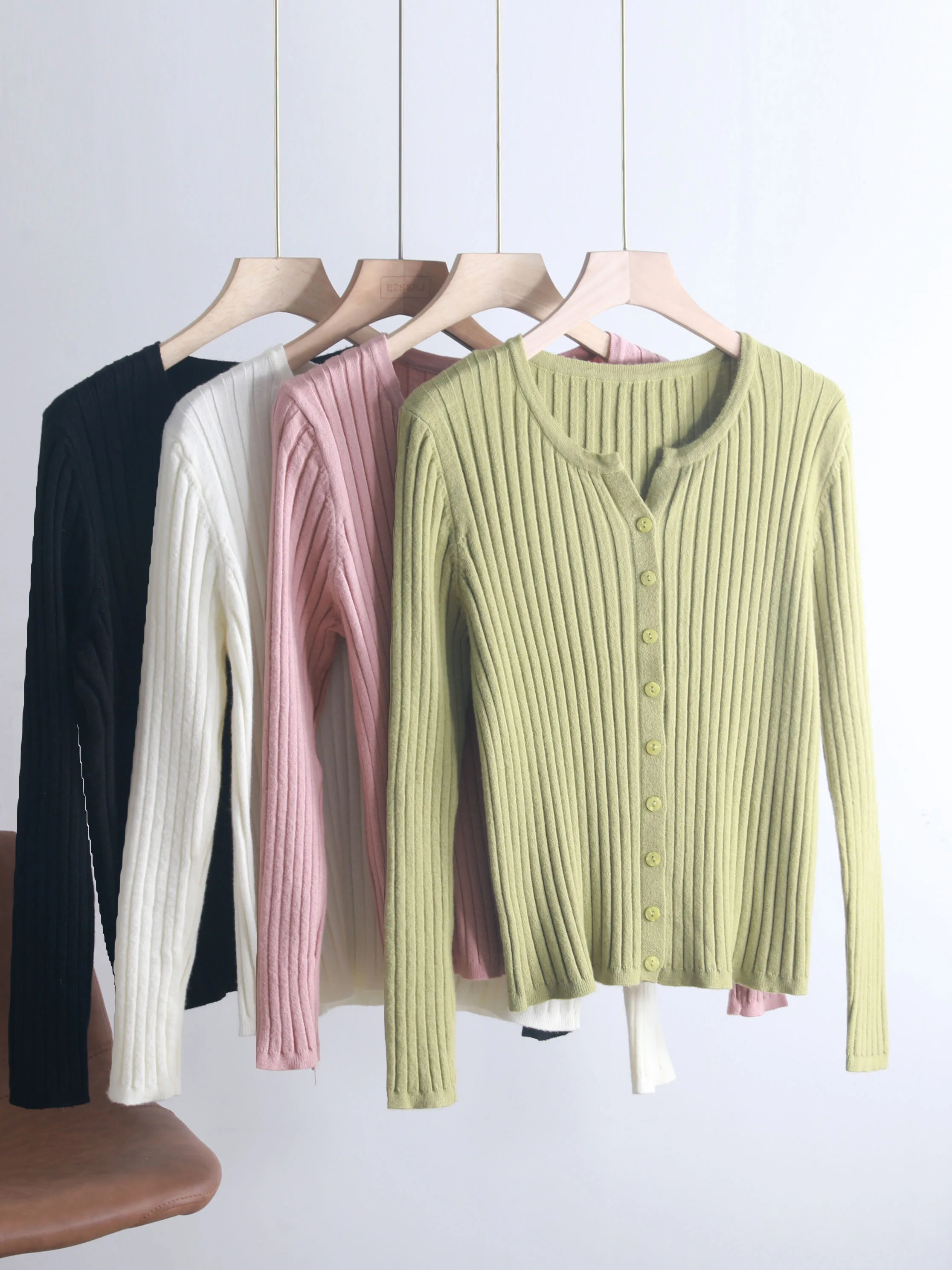 용수철 단추 V넥 스웨터, 기본 슬림 니트 풀오버, 여성 스웨터, 니트 점퍼, 여성 스웨터, 가디건