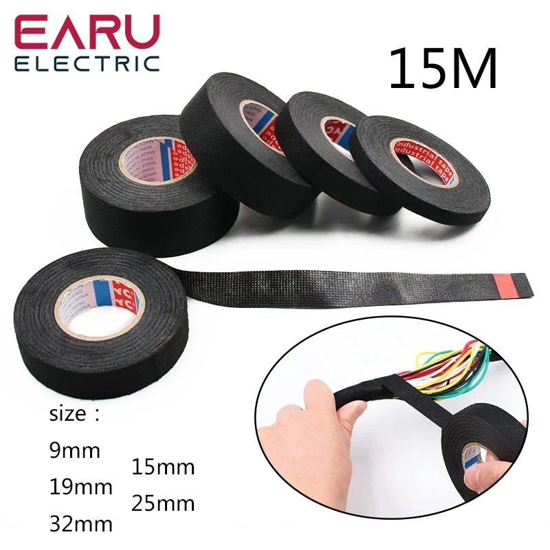 

1pc Heat-resistant Adhesive Cloth Fabric Tape For Car Auto Cable Harness Wiring Loom Protection Width 9/15/19/25/32MM Length 15M