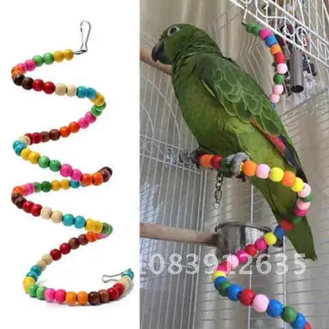 

Multicolor New Wooden Ladder Swing Exercise Rainbow Parrot Parakeet Ladder Hamster Toy Beads Parrot Birds Toys Cage Decoration