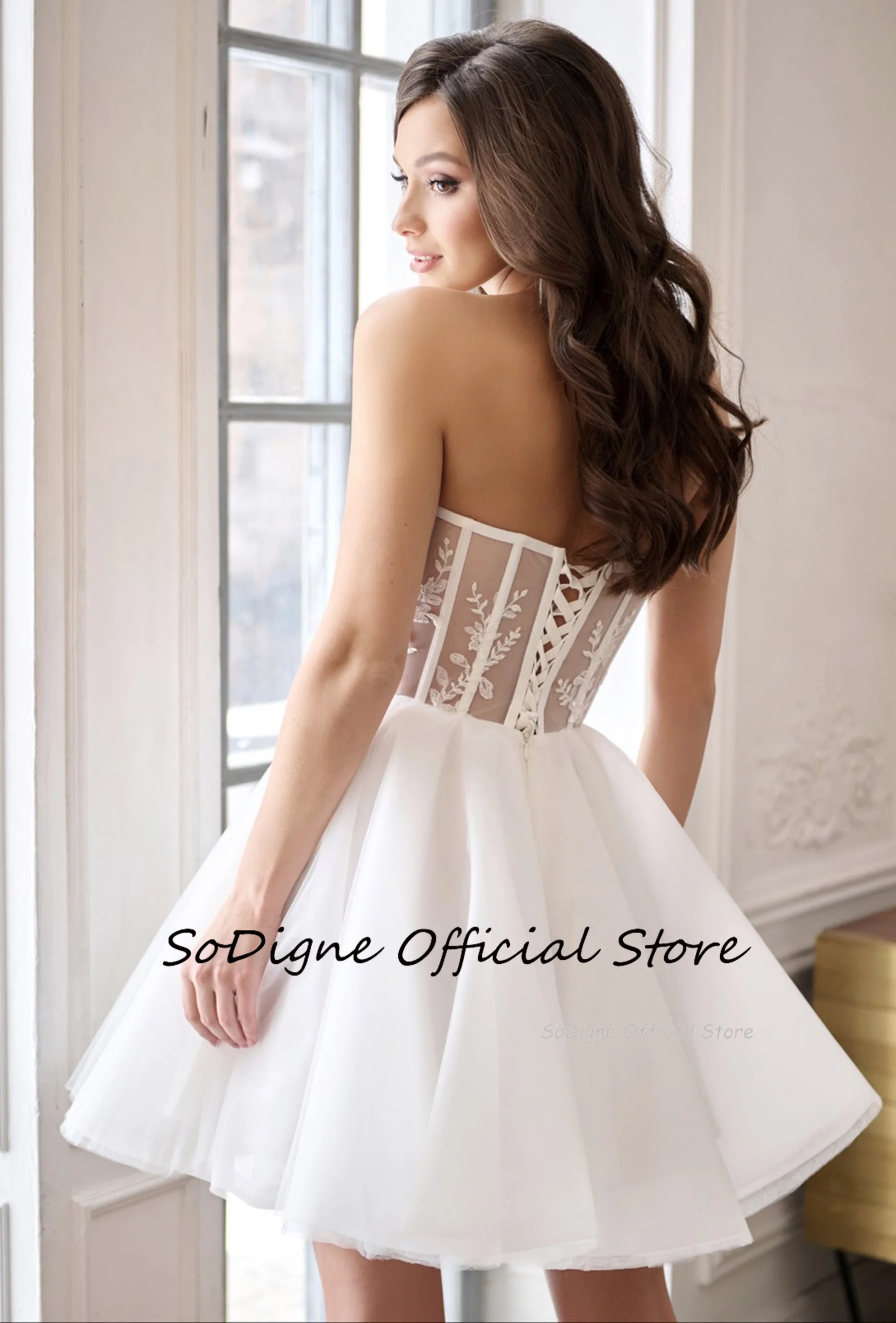 SoDigne A-line Short Wedding Dresses Sweetheart Sleeveless Tulle Mini Bride Dress Simple Lace Up Bridal Gown Vestido De Noiva 14 Sdbe112441eb1490f8c3a2015f0a4c24a6