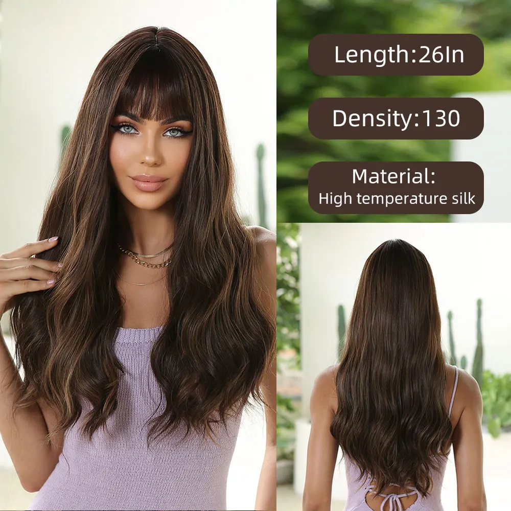 Fashion Invisible Black Blonde Long Hair Natural Wave Synthetic Hair Heat Resistant Fiber Fringe Wig Increases Volume