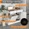 Tilt Out Trash Cabinet, Kitchen Island with 2 Drawers & Adjustable Shelf, Recycle Bins Pet Proof Garbage Can Holder 4