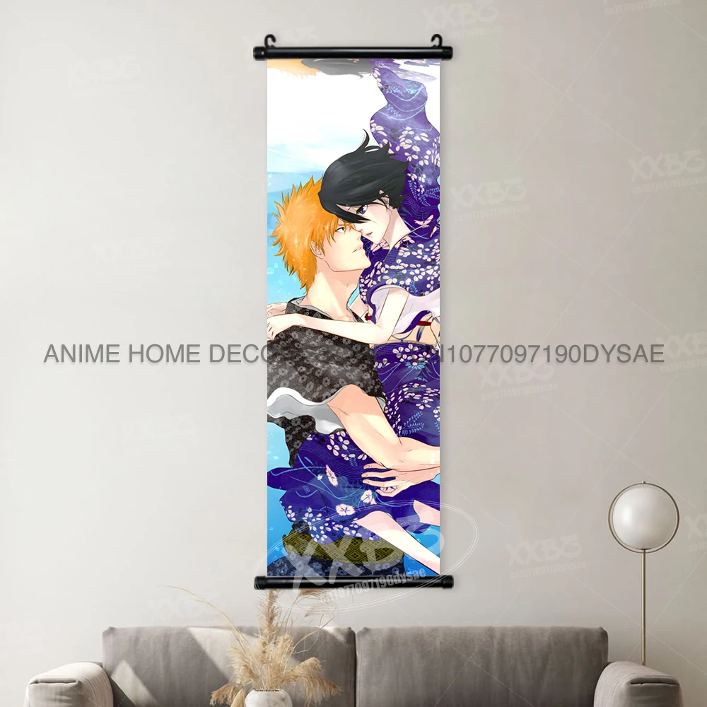 Bleach Anime Art Scroll: Ichigo & Orihime Decorative Wall Hanging