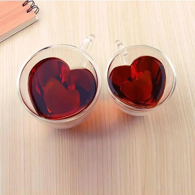 Heart Love Shaped Glass Mug Double Wall Coffee Mugs Insulated Tea Milk –  Koffee Corner