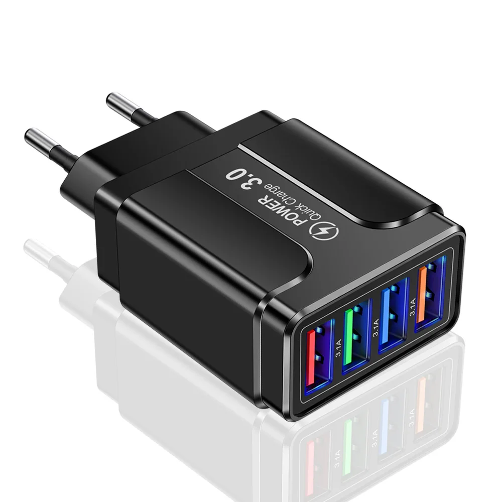 EU/US 4Ports USB PD Charger Quick Charge 5V 3.1A QC3.0 Fast Charging For iPhone Samsung Xiaomi Huawei Tablet Smart Phone Adapter baseus 65w Chargers