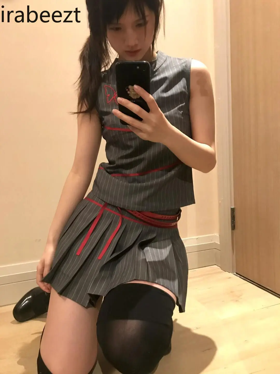 세트 여성용 레트로 스커트, 스파이스 스위트 쿨 자수 탑, 스트라이프 플리츠 스커트, 투피스 세트, 여름 신상