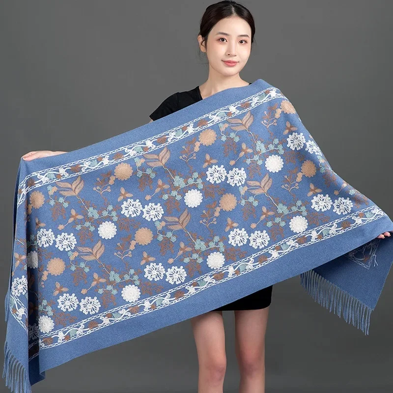 Embroidered snow beads-denim blue