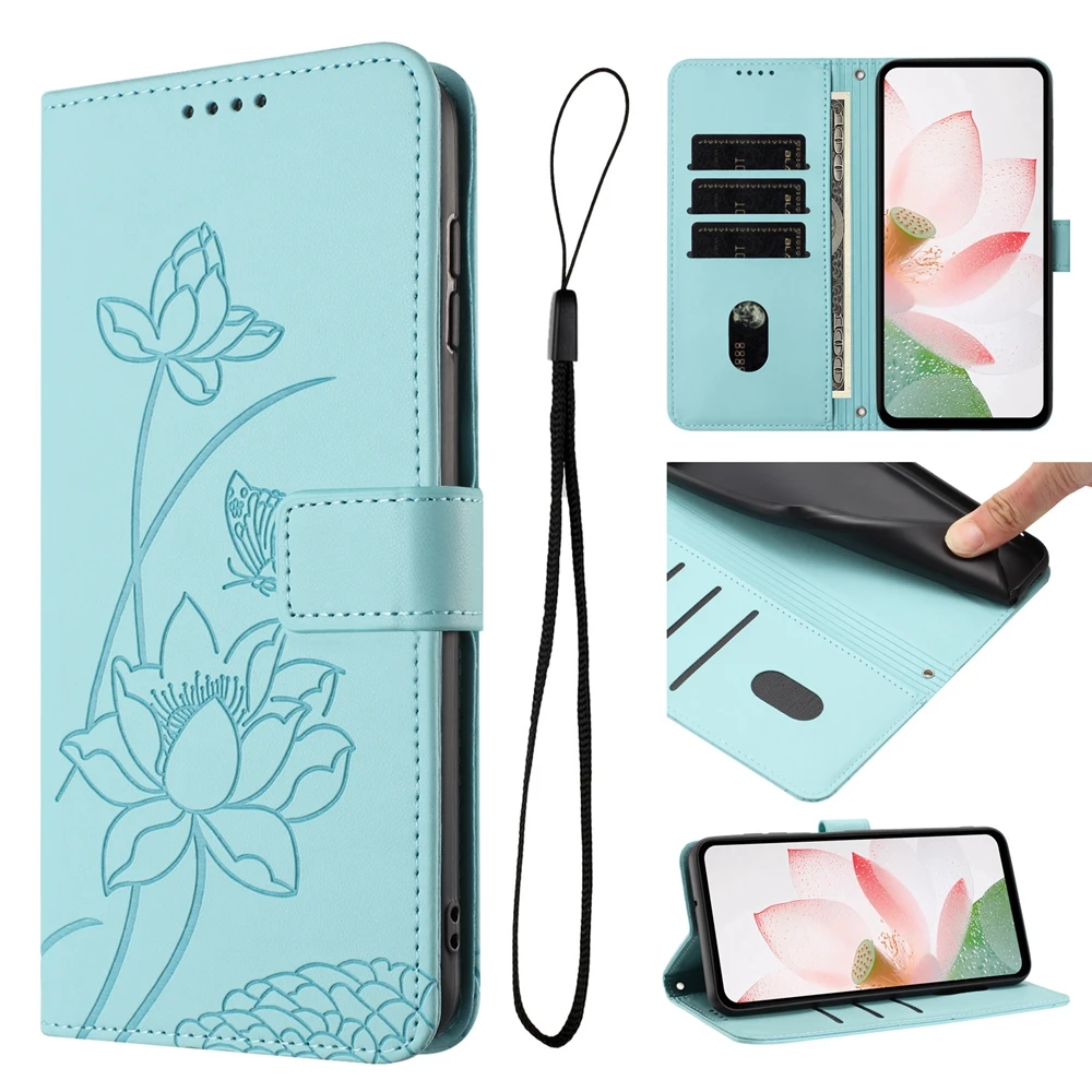 Luxury Lotus Leather Flip Phone Case, Premium Back Cover