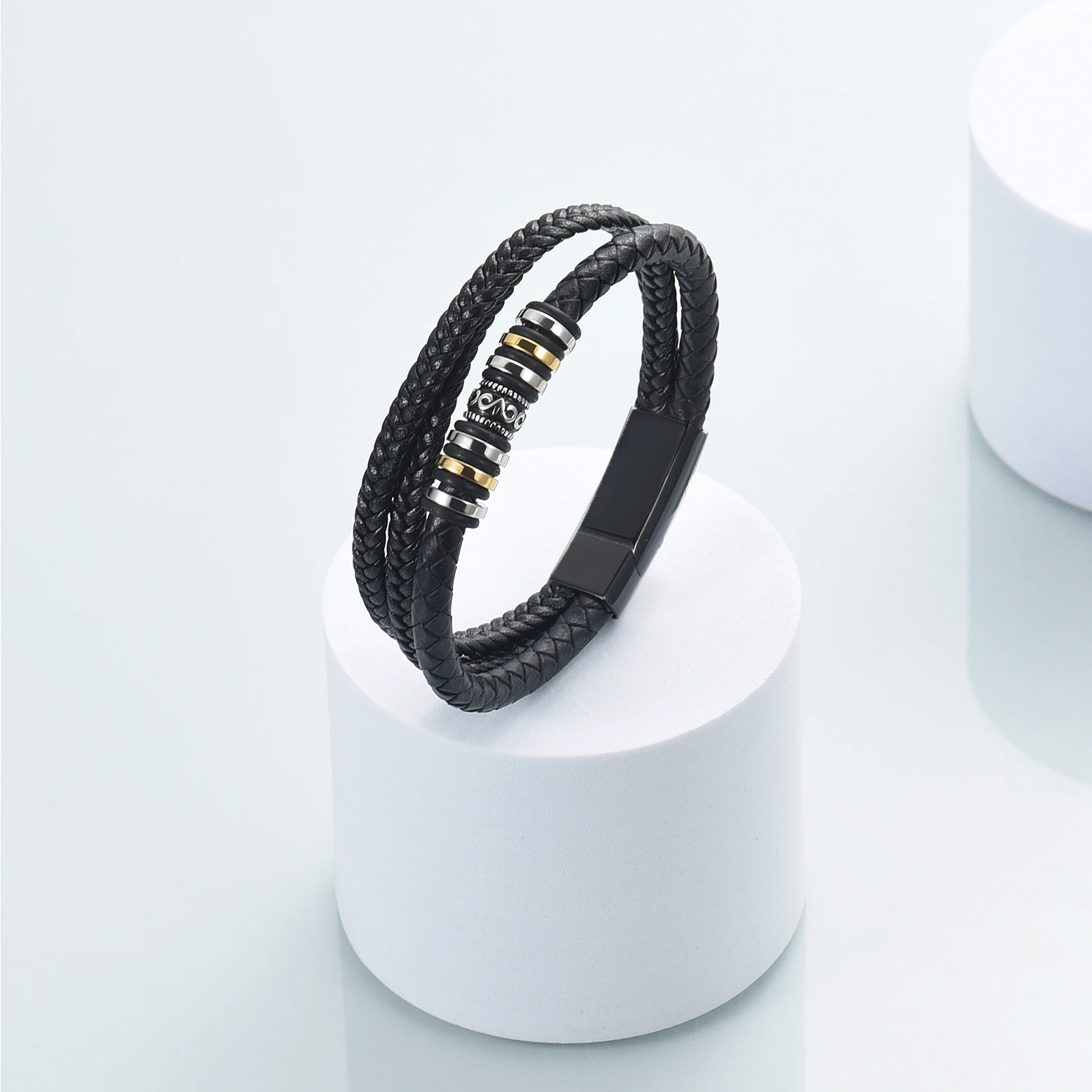 Cremation Jewelry Braided Leather Urn Bracelet for Ashes for Men Boys Mens Handmade Braided Rope Double-Row Keepsak Urn Bracelet