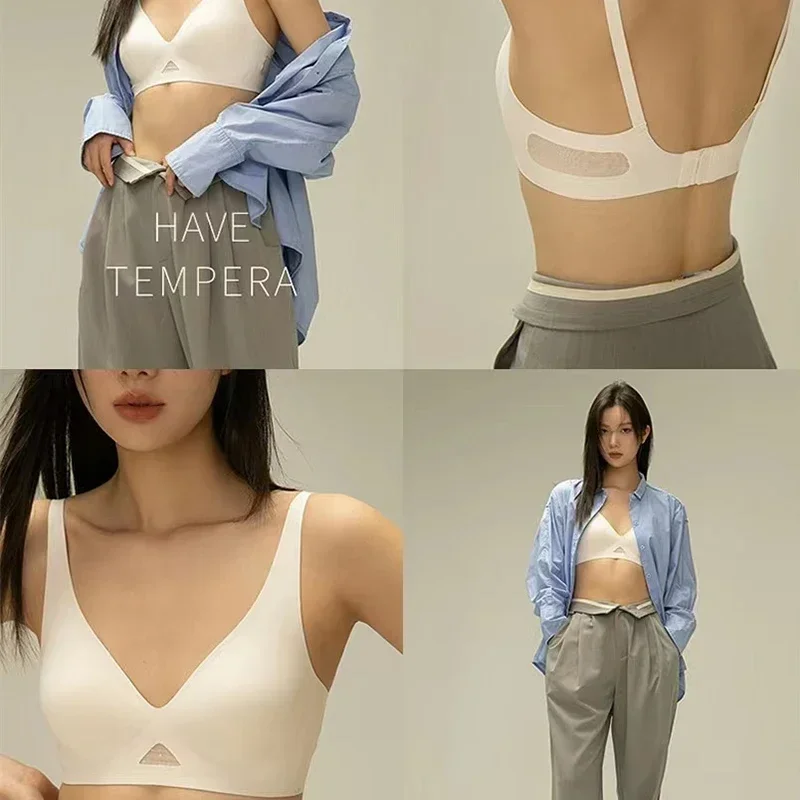 Women Sexy Seamless Bra Hollow Out Ladies Full Cup Adjustable Fashion Solid Underwear Female Soft Breathable Wireless Brassiere 2