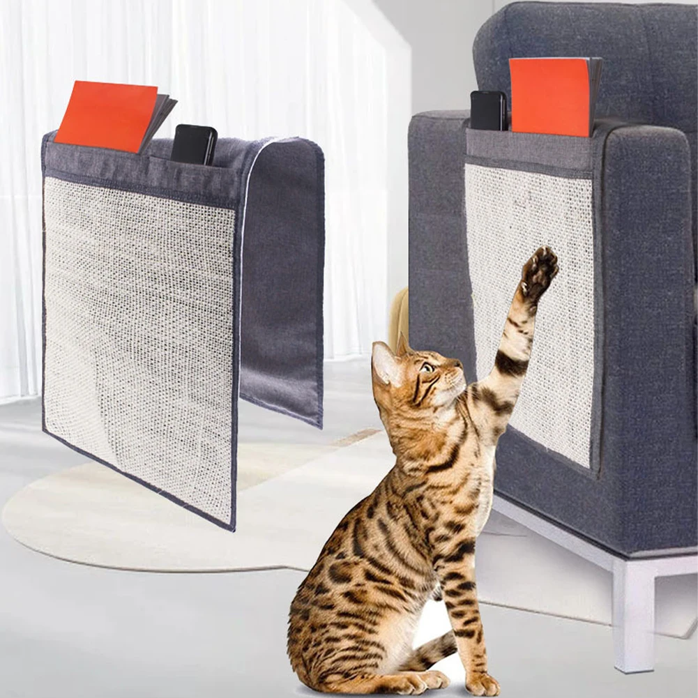 

Cat Scratching Mat Sofa Protector With 2 Pockets Natural Sisal Cat Scratcher Couch Armrest Cover Easy Installation Scratch Pad
