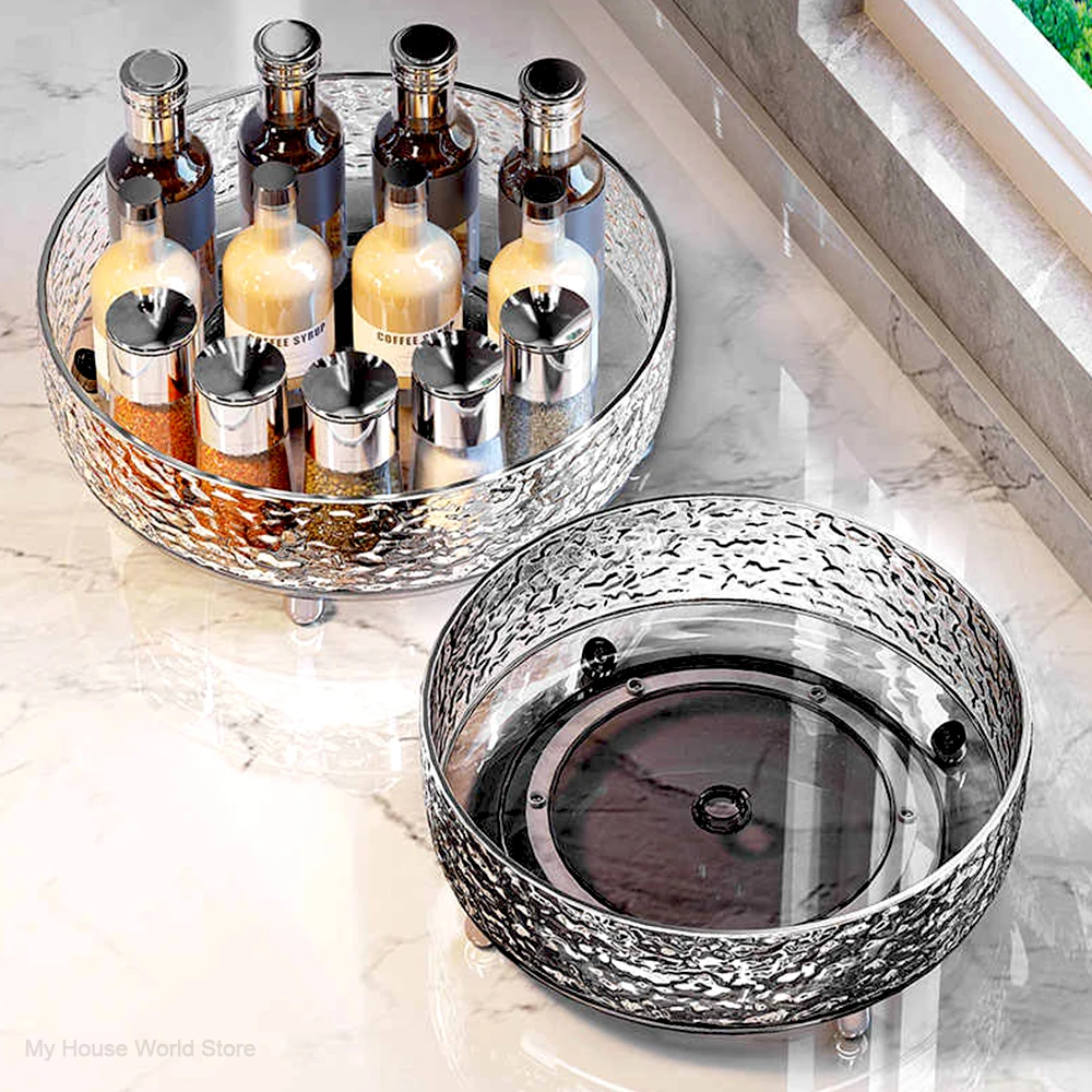 New Light Luxury 360 Rotating Cabinet Organizer Kitchen Bathroom Cosmetic Turntable Storage Tray Non-Slip Spice Round Rack Plate 6
