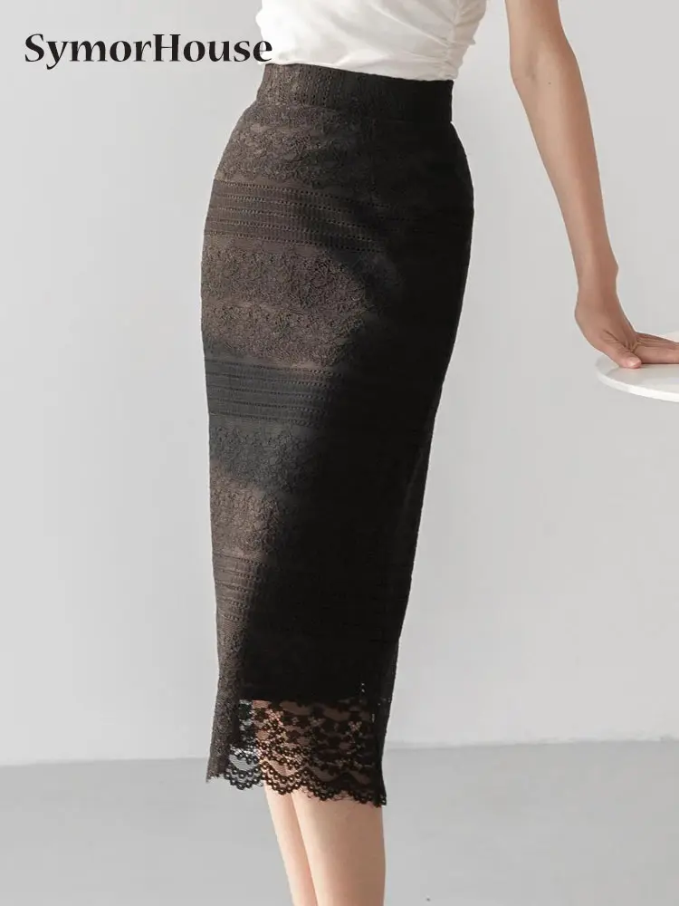 

Spring Summer Autumn New Sheath Straight Bodycon Women Lace Skirts High Waist korean Formal Office Back Split Pencil Skirts