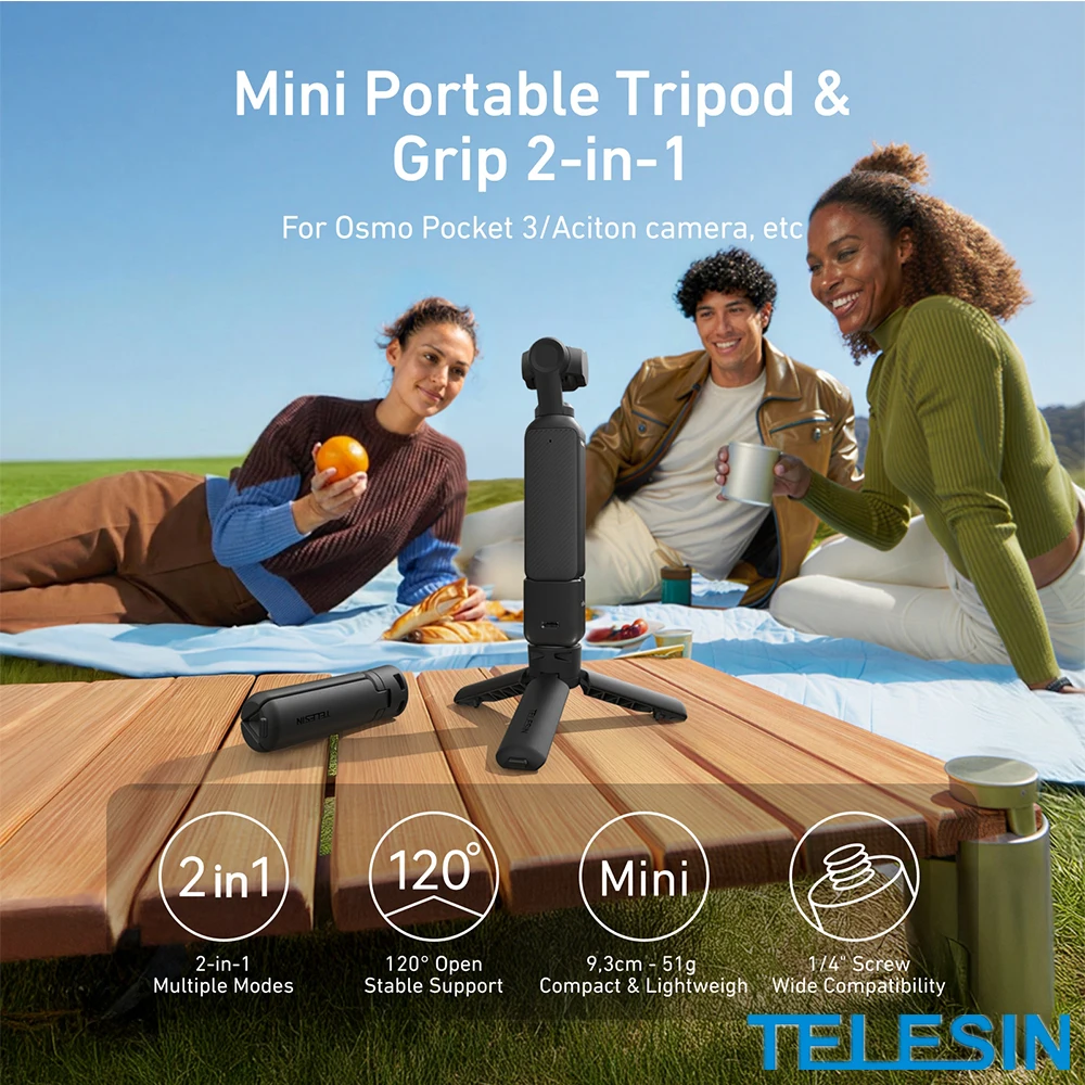 TELESIN Mini Stativ Handtag 2-in-1 51g till GoPro Insta360 DJI