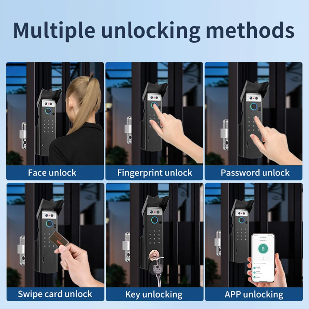 Intercom Face Recognition Tuya Wifi Fingerprint Code RFID Card Smart Lock with D