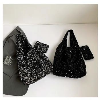 Nuova borsa tote per donna Borsa a tracolla con paillettes Borsa hobo alla moda Borsa sotto le ascelle per la spesa di grande capacità da viaggio da lavoro