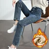 Women's Winter Fleece Warm Jeans Retro Slim Straight Elastic Cotton Thickened Warm Denim Pants Fashion Female Clothing 1