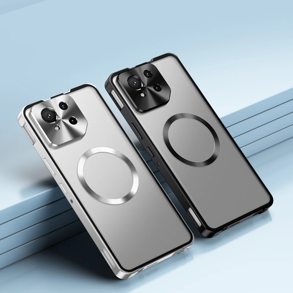 Frosted Backboard Shockproof Magnetic Armor Phone Case - Push Pull Design with Wireless Charging Compatibility