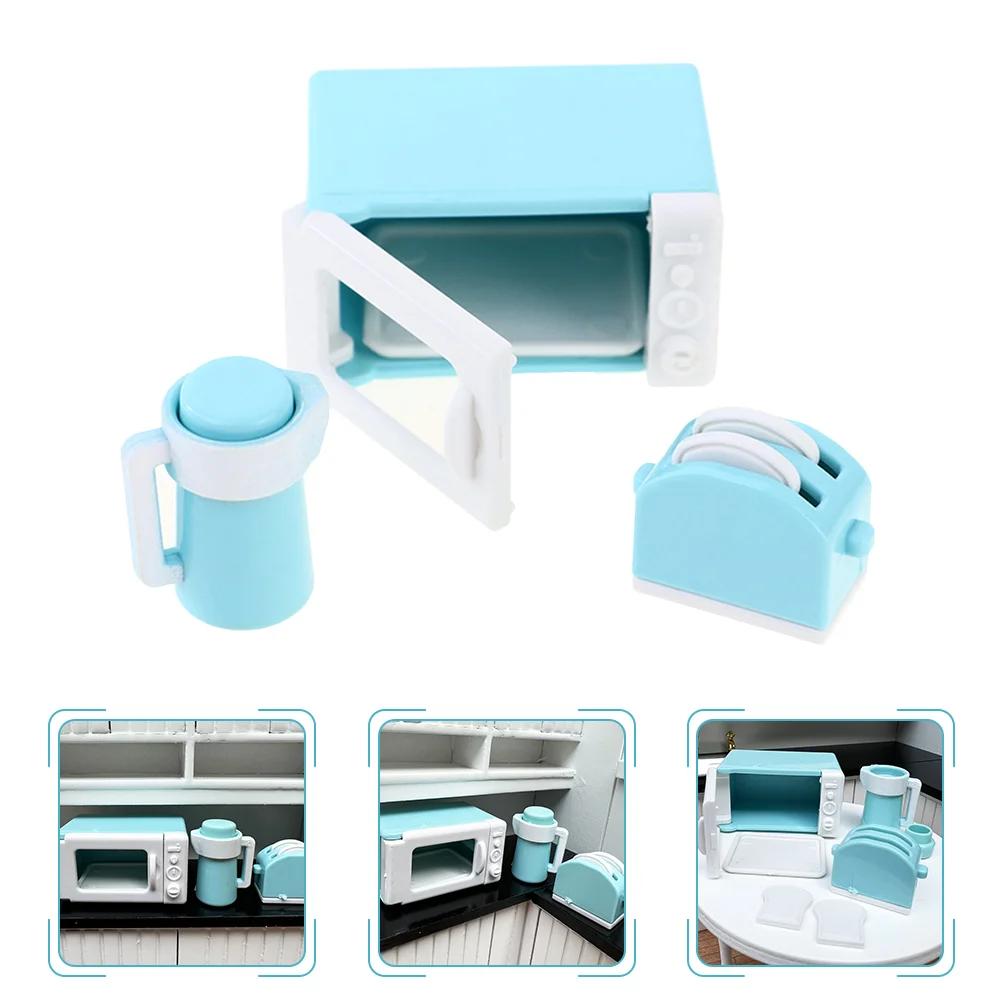 

1 Set Microwave Oven Toy Kitchen Set for Kids Dollhouse Kettle Bread Maker