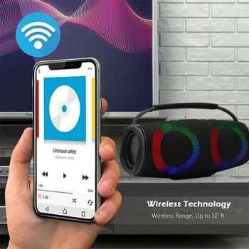 Powerful Bluetooth Speaker LED Light Portable Outdoor Speakers Dual 4'' Subwoofer Sound Box Support 2