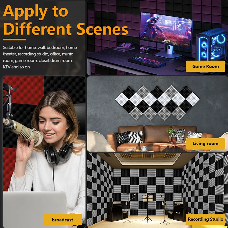 Sound Insulation Wall Panels 6/12/24 Pcs, For Gaming Room Podcast Studio, Wall Sound Insulation Treatment Mushroom Acoustic Foam