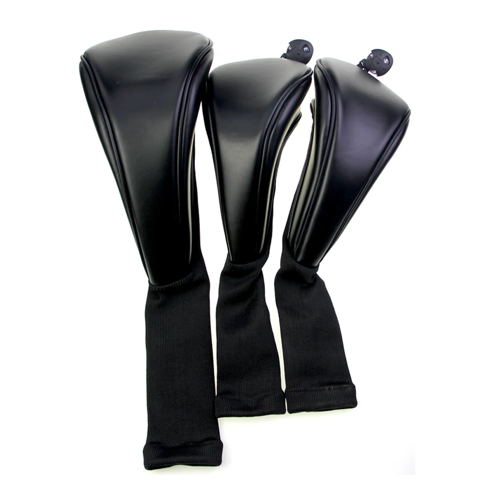 3Pcs/Set Golf Headcovers Black PU Leather Style 1 3 5 Driver