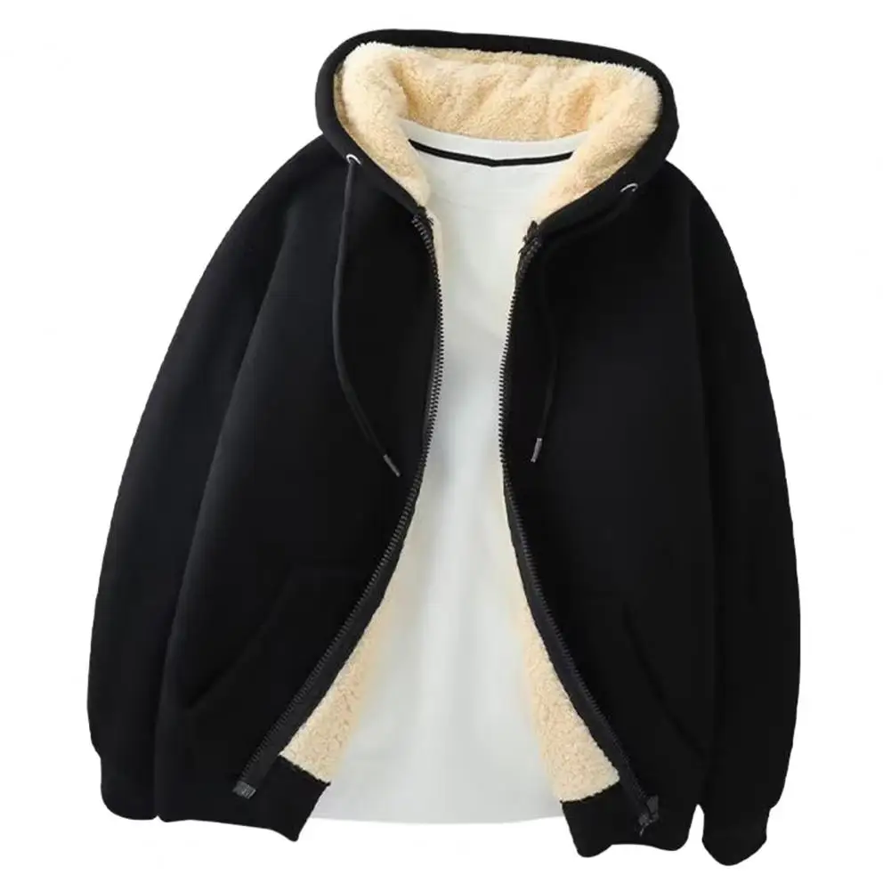 

Hooded Men's Winter Coat Thick Plush Drawstring Closure jacket Long Sleeve Cardigan chaquetas hombre