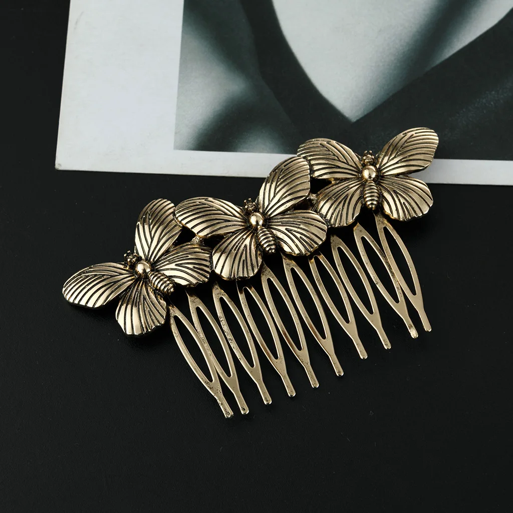 Baroque Headdress Vintage Butterfly Hair Comb Alloy Women's Butterfly Hair Accessories Europe and The United States Jewelry