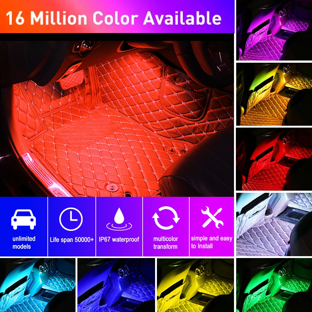 Automotive LED Music Atmosphere Light RGB Car Interior Lamplighting Adjustabl Auto Rhythm Light Strip for Chassis Family Party starlight headliner