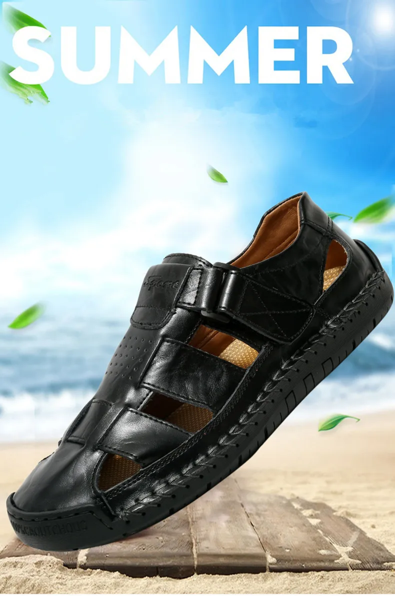 Detailansicht des Klettverschlusses und der Ledernaht.