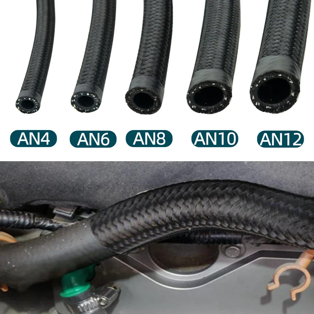 Nylon Cooler Hose AN4 AN6 AN8 AN10 AN12 Black Cover Stainless Steel Braided Cpe Nbr Rubber Fuel Line Oil 1m 3m 6m fuel hose