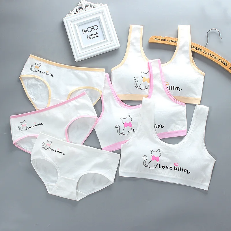 Teen Girls Bra Set Pure Cotton Puberty Underwear Vest Teenage Children's Bra Cotton Summer training bra cotton bra