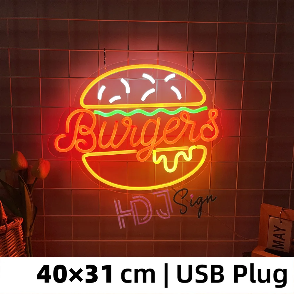 Burger Neon Sign – LED Hamburger, Fries & Coke Light For Restaurant, Kitchen, Or Party Decor (12.6x13.8", USB Powered) - View #7