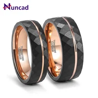 8mm 6mm Tungsten Ring Simple Rhombic Rhombus Inlaid with Rose Gold Color Line Lovers 6mm 8mm Black Tungsten Steel Ring Size 6-13 1