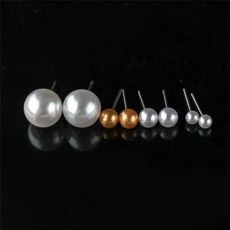 Imitation Pearl Stud Earrings Women Ear Jewelry Round Ball 4 6 8 10mm 12Pairs