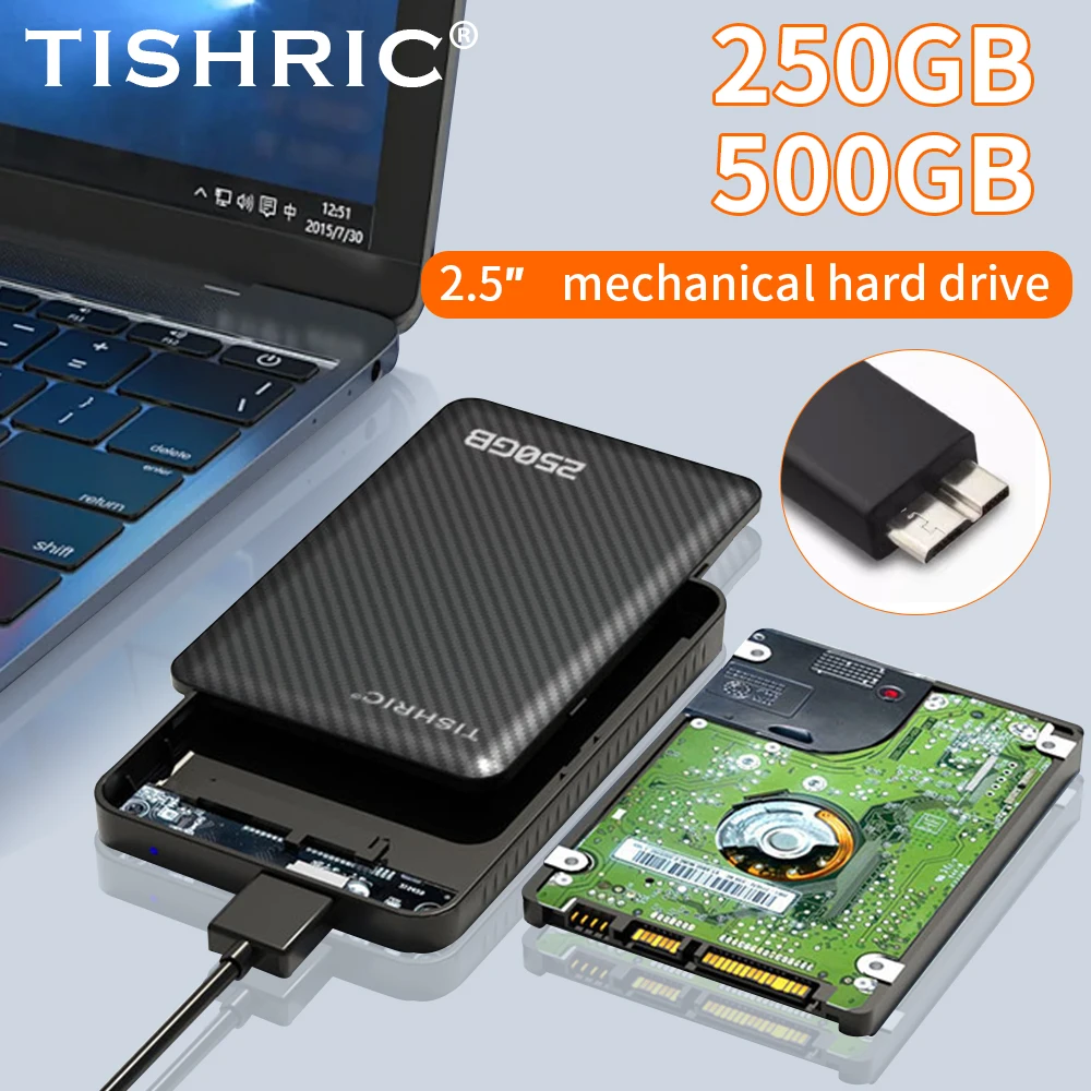 TISHRIC 2.5 Inch Portable External Hard Drive 250GB HDD USB3.0 Mobile Solid Storage Compatible For PC Mac Laptop Gaming Storage