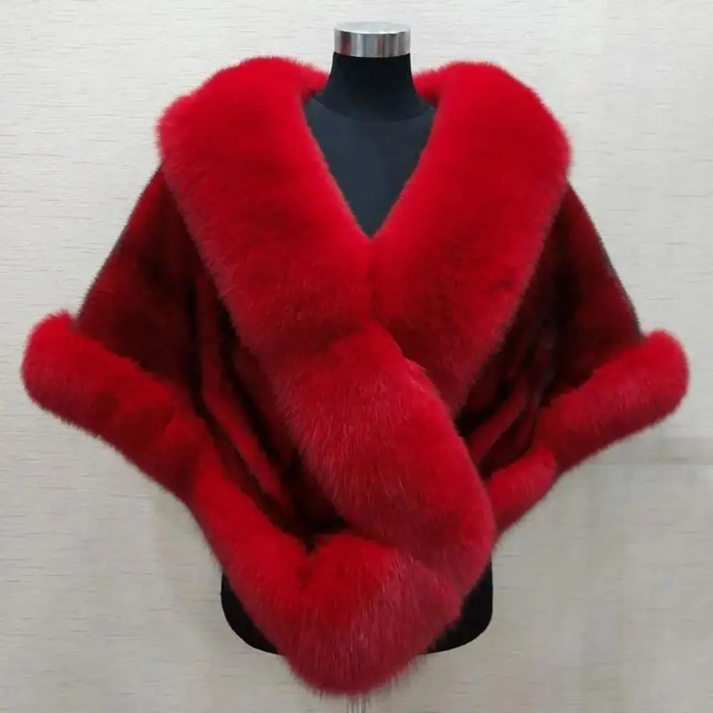 

Women Winter Fluffy Cape Coat Thickened Warm Faux Mink Fox Fur Shawl Bridal Shawl Wedding Cape Elegant Lady Dress Shawl