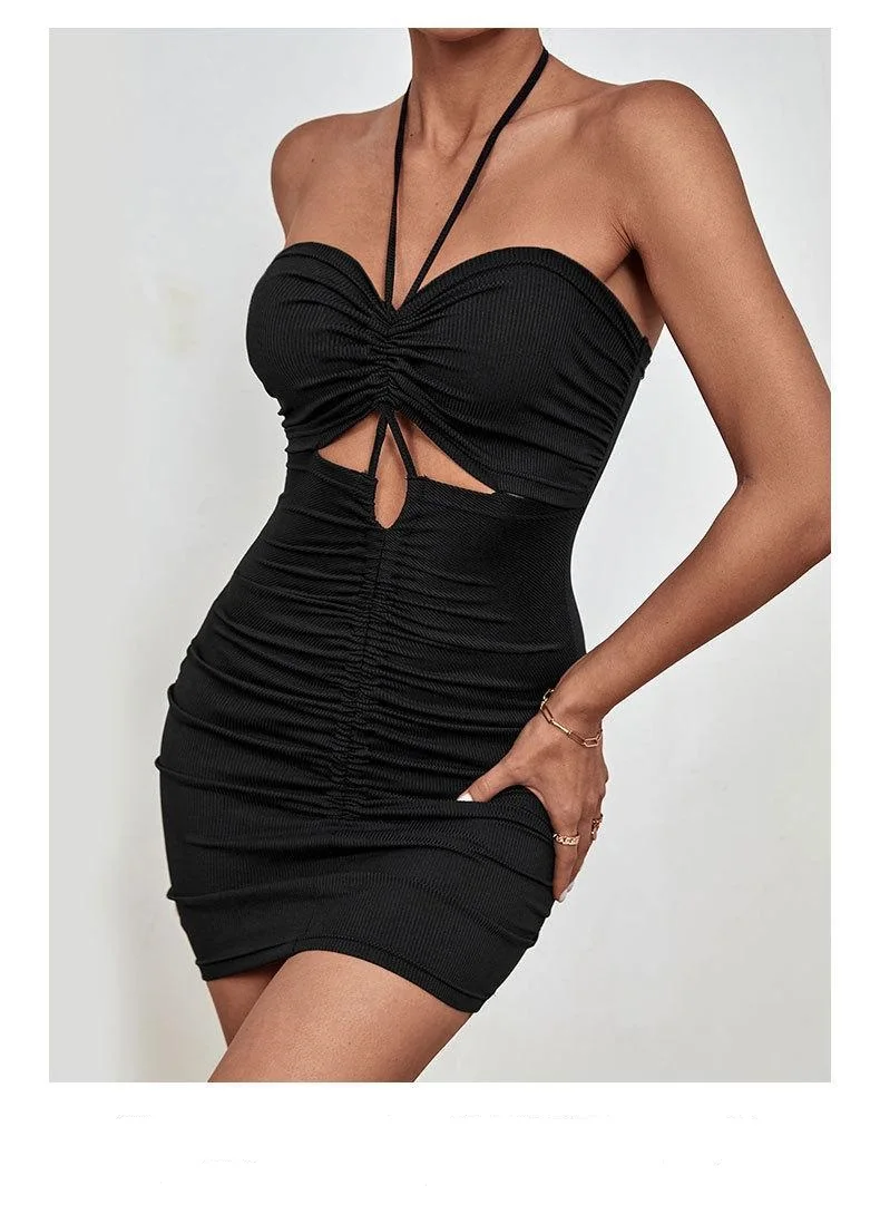 

New women's dress slim waist sexy halter dress black sexy halter dress