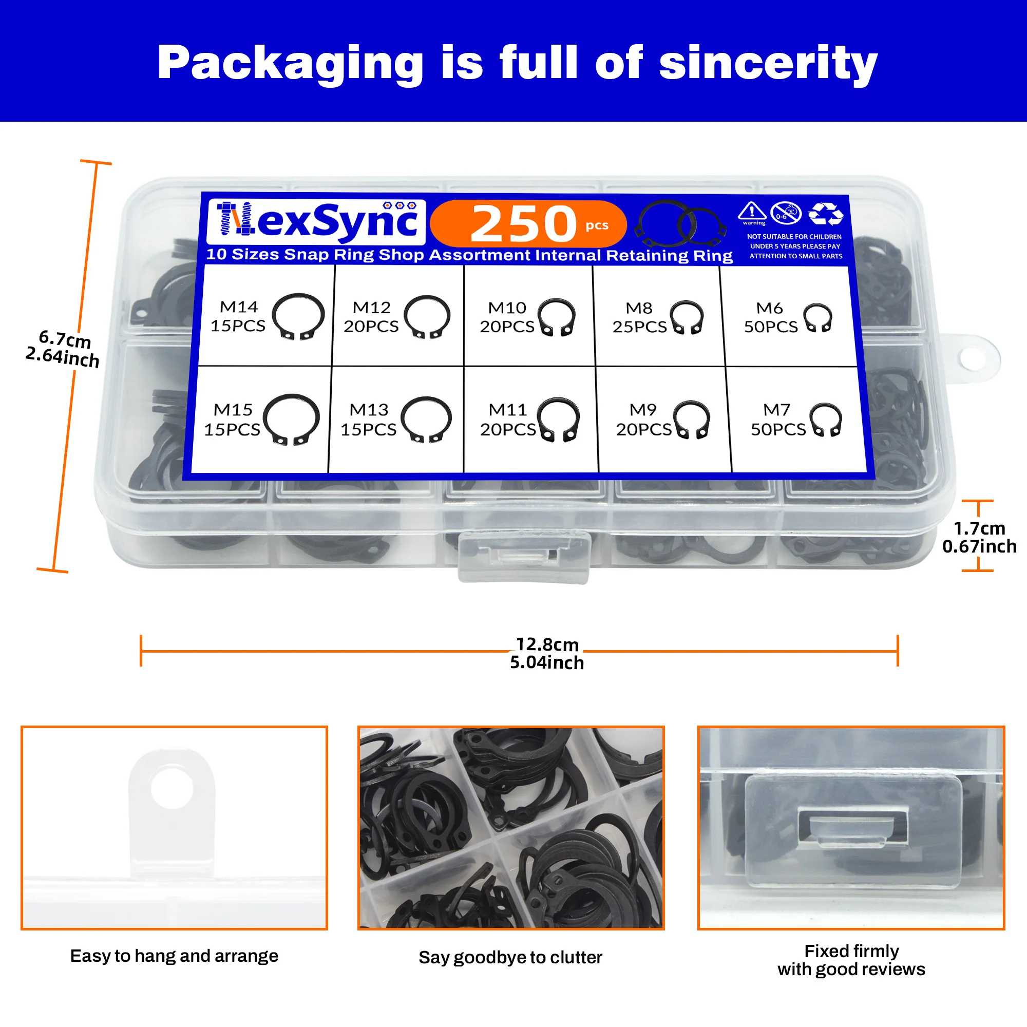 250pcs Assortment Kit Set M6 to M15 Black 65mn Shaft Bearing Retaining Clip Snap Ring C Type External Circlip