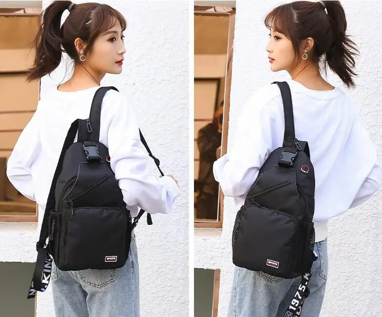 Women Small Backpack Casual Girls Chest Bag with Earphone Hole Travel Backpack Multi-Functional Rucksacks sport shoulder bag