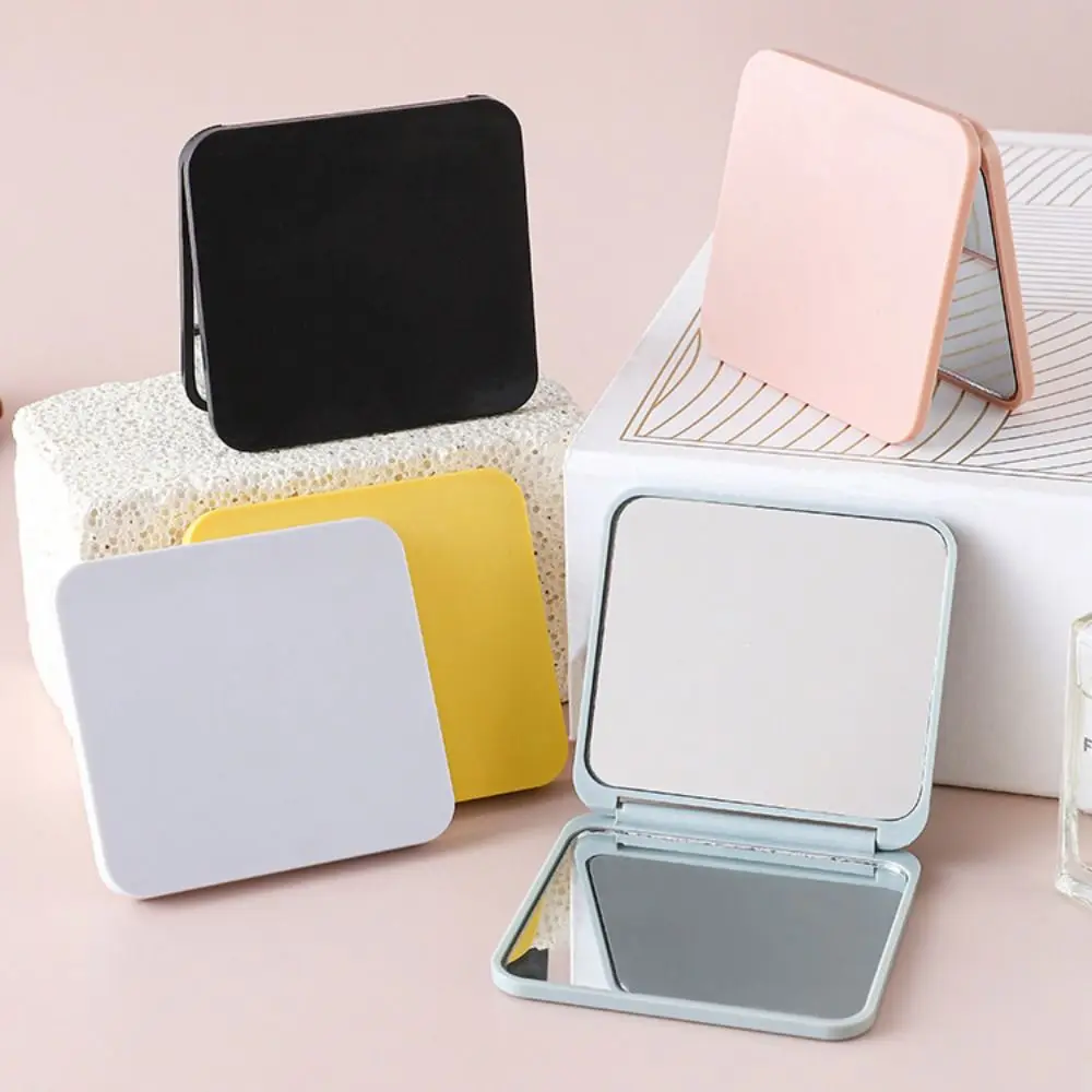 

Makeup Mirror Solid Color Folding Simple Portable Handheld Makeup Mirror Foldable Student Compact Cute Pocket Mirror