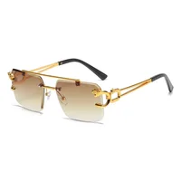 Fashion Rimless Square Double Bridge Sun Glasses Vintage Women Men Sunglasses UV400 - Image 2