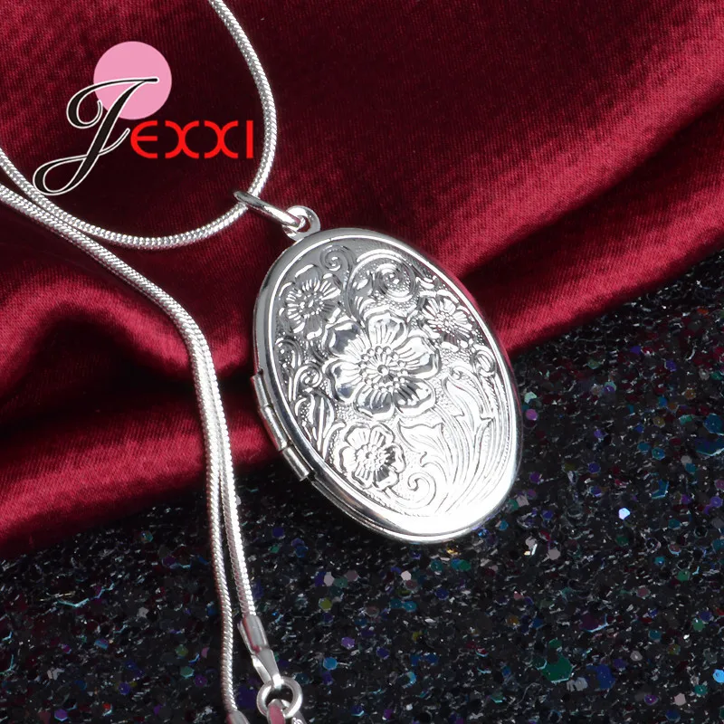 925 Sterling Silver Necklace Round Open Locket Pendant Necklaces Photo Women Collar Jewelry pendant necklace silver necklace