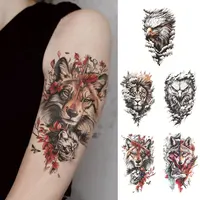 5pcs Waterproof Temporary Tattoo Sticker Colorful Wolf Leopard Lion Eagle Flowers Body Art Arm Fake Tattoos Sleeve Women Men Leg