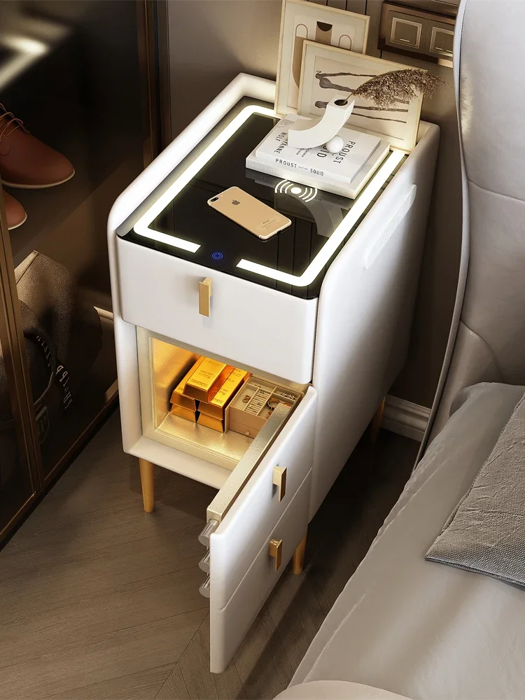 

Small Bedside Table with Safe Box Light Luxury Smart Wireless Charger Cabinet Lock