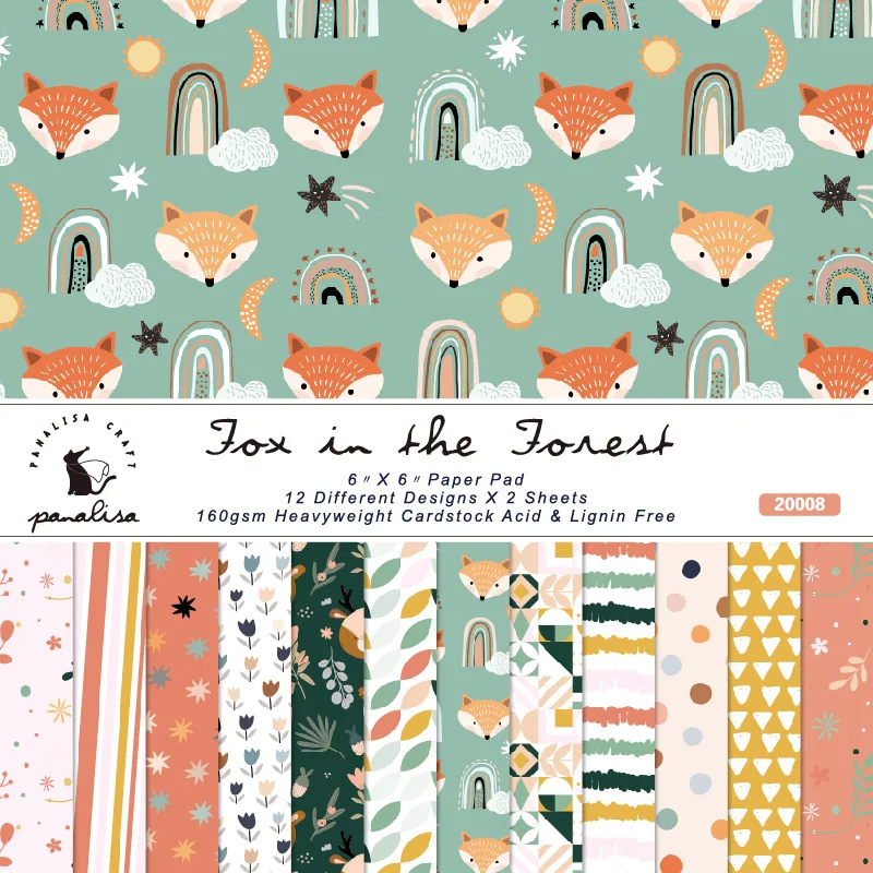

12 Sheet Fox Pattern Scrapbooking Papers Pads for Handmade Cards DIY Scrapbook Background Paper Pack Junk Journal Craft Supplies