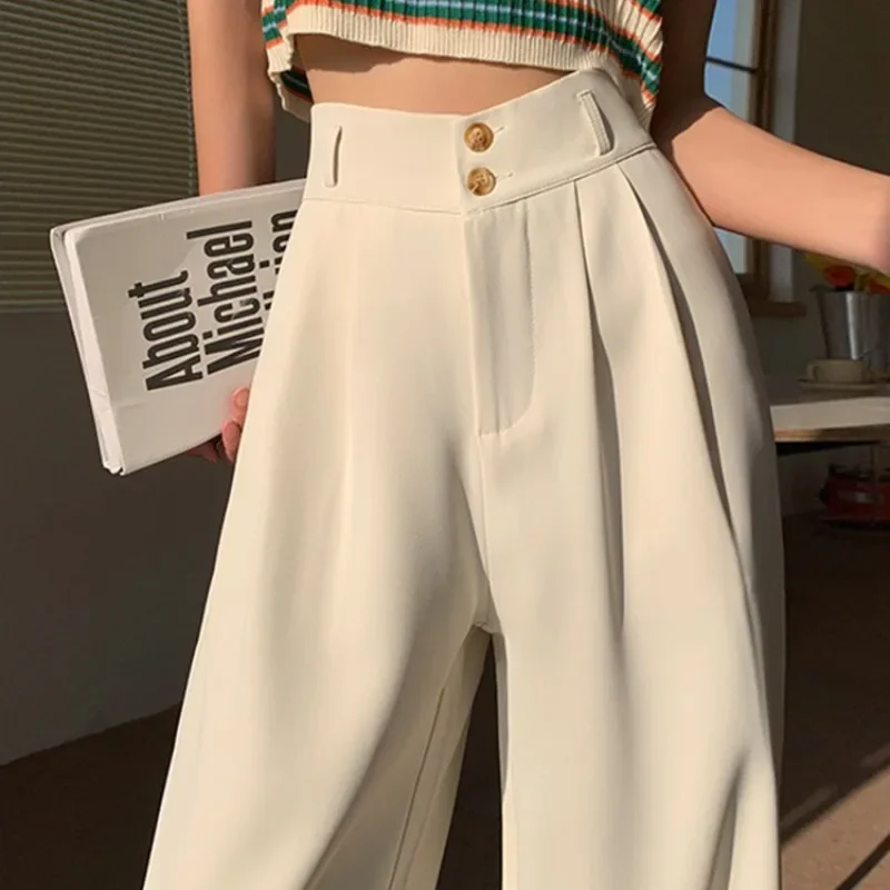 

Korean Baggy Pantalones Candy Color Chiffon Sweatpant Casual Straight Formal Suit Spodnie High Waist Office Wide Leg Pants Women