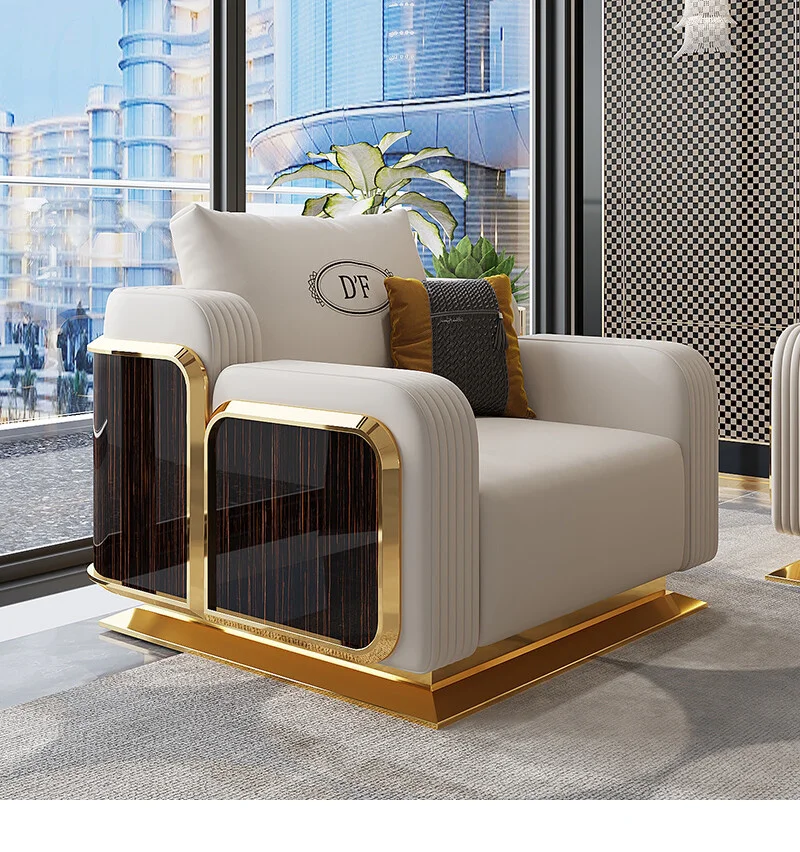 Modern Luxury Leather Sofa Wooden Living Room Sofa Set